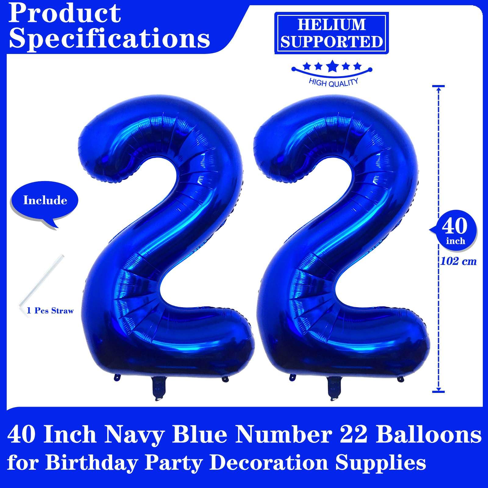 Amazon.com: Navy Blue 22 Number Balloons, 40 Inch Giant Number 22